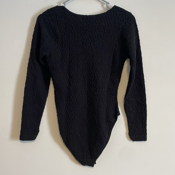90s Long Sleeve Bodysuit Black Large Textured Swirl Alt Goth Minimal Stretch Y2K - Picture 11 of 15